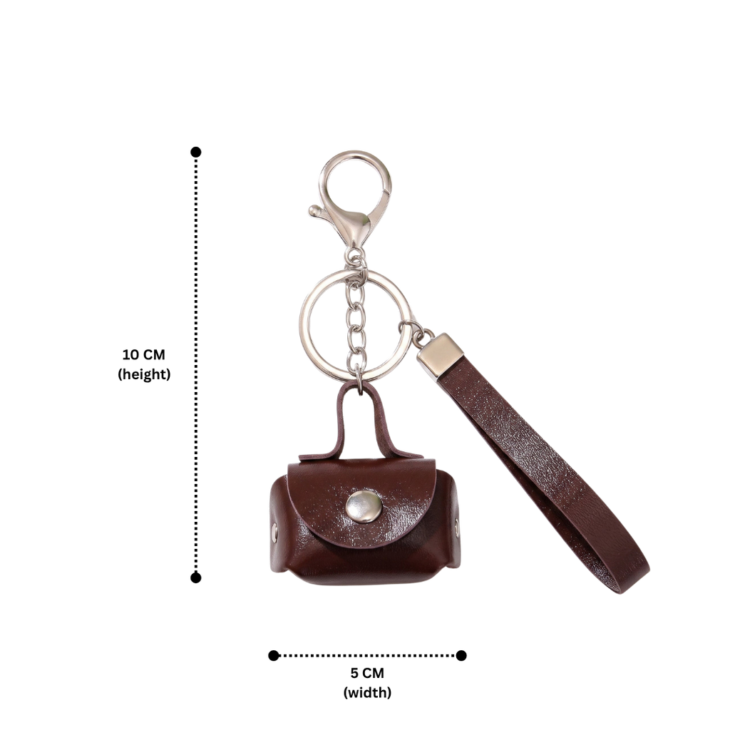 Minimalist Brown Mini Coin Pouch Bag Charm with Wrist Strap