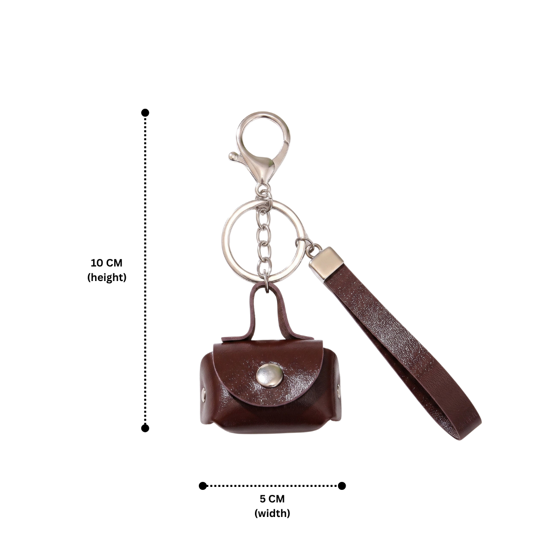 Minimalist Brown Mini Coin Pouch Bag Charm with Wrist Strap