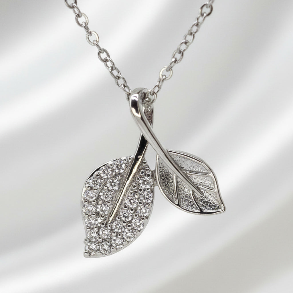 Dazzling Stone Double Leaf Chain Pendant