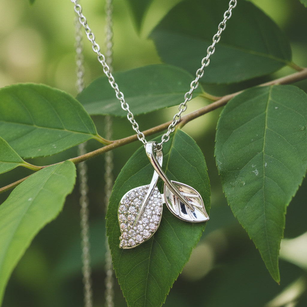 Dazzling Stone Double Leaf Chain Pendant