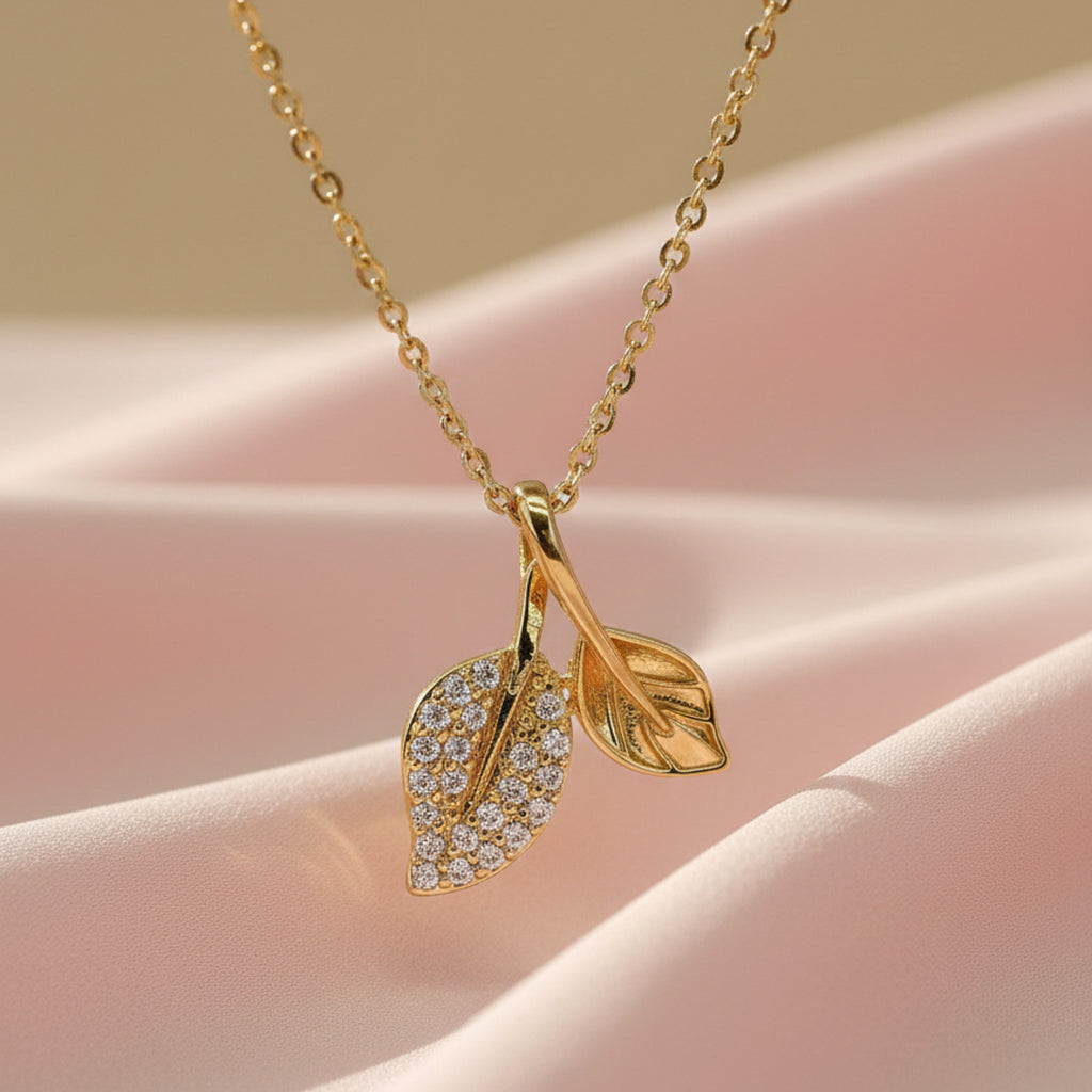 Dazzling Stone Double Leaf Chain Pendant