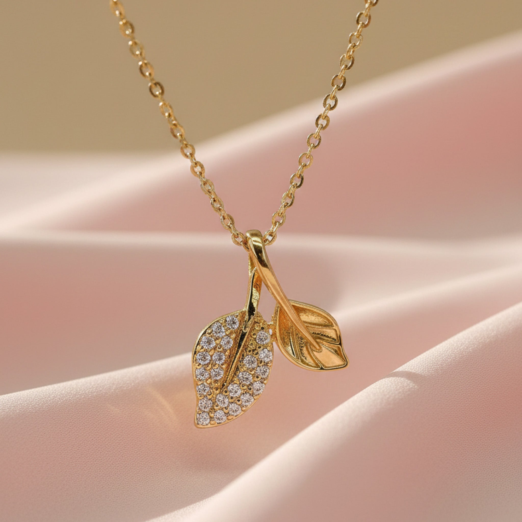 Dazzling Stone Double Leaf Chain Pendant