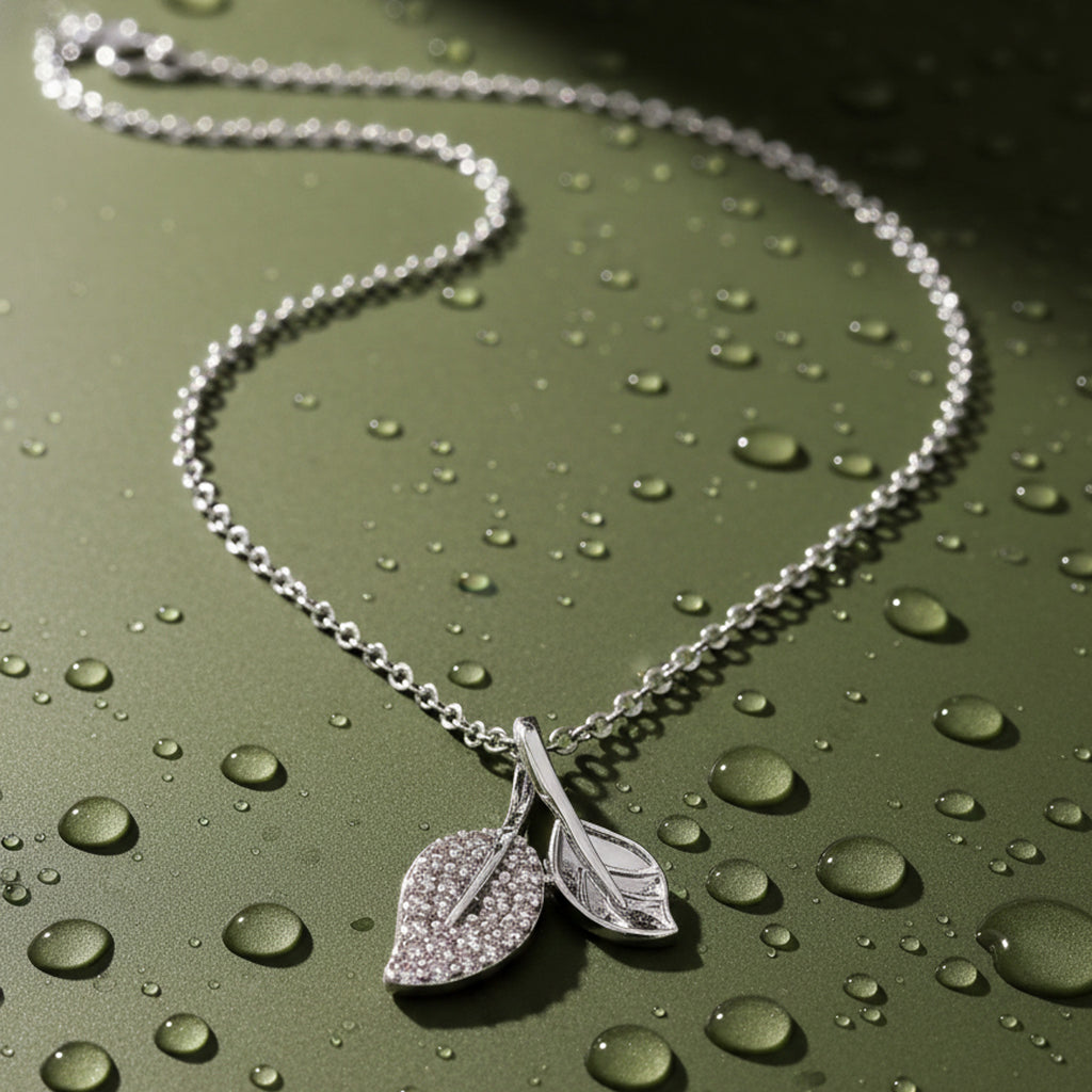 Dazzling Stone Double Leaf Chain Pendant