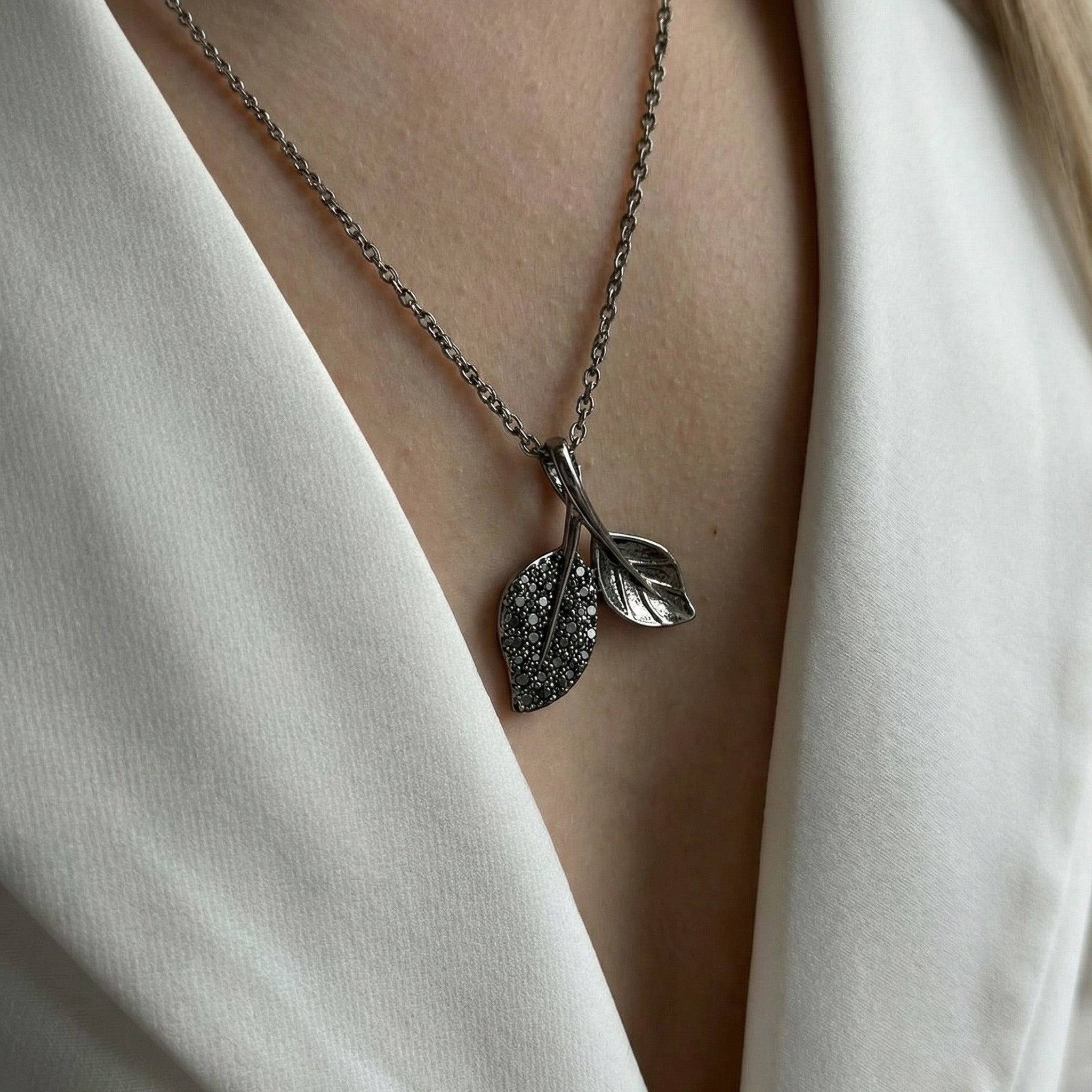 Dazzling Stone Double Leaf Chain Pendant