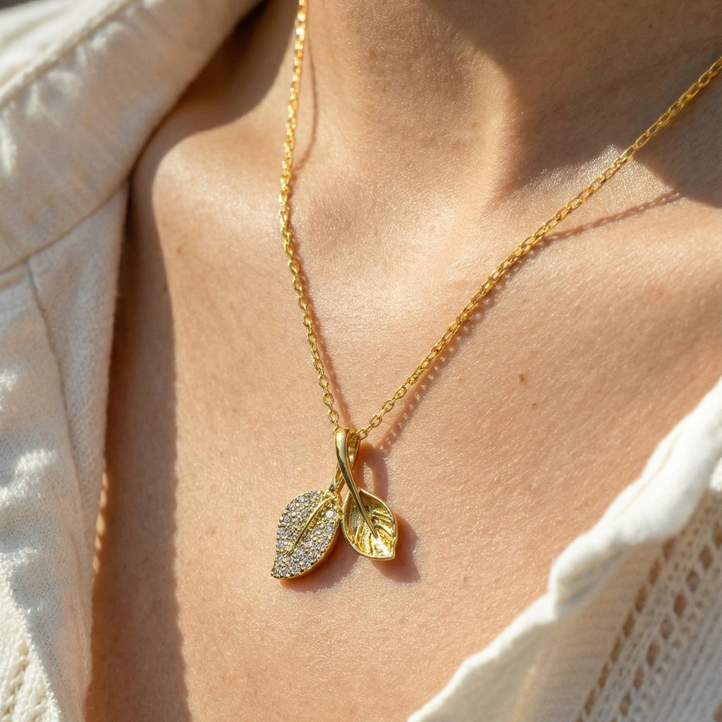 Dazzling Stone Double Leaf Chain Pendant