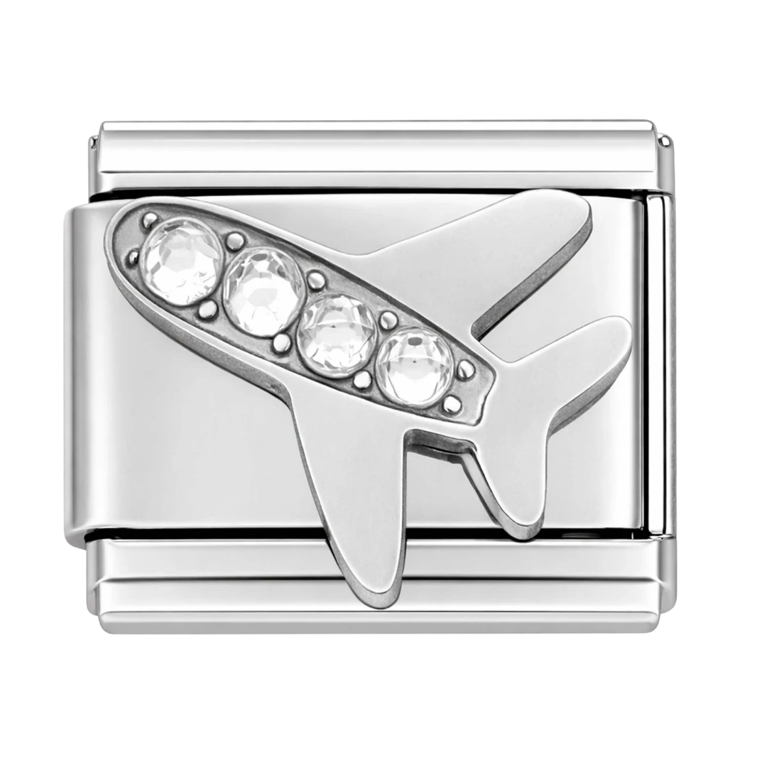 Airplane with crystal silver charm