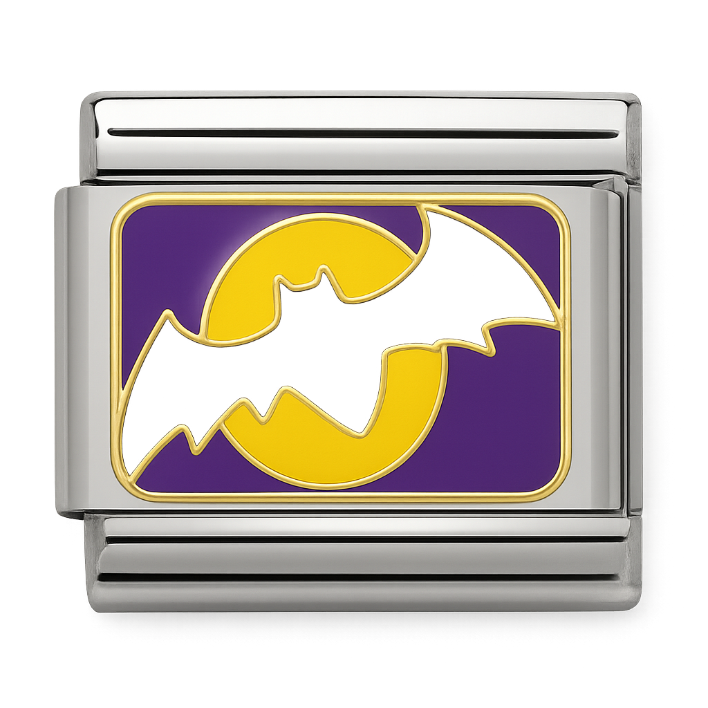 Bat Silhouette with Full Moon Silver Charm