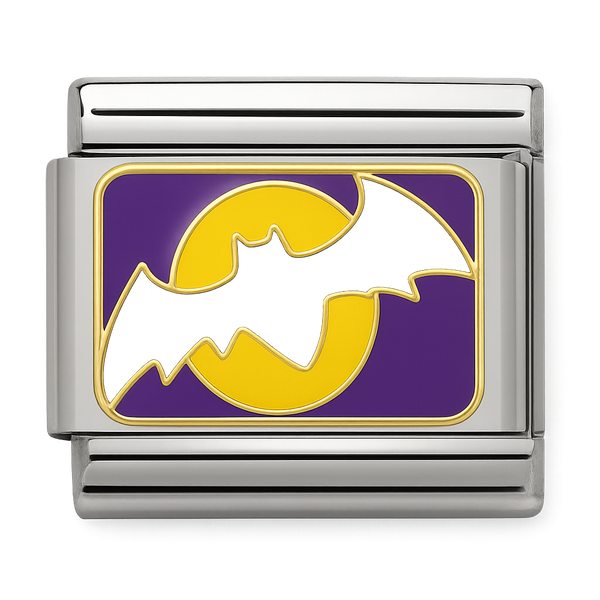 Bat Silhouette with Full Moon Silver Charm