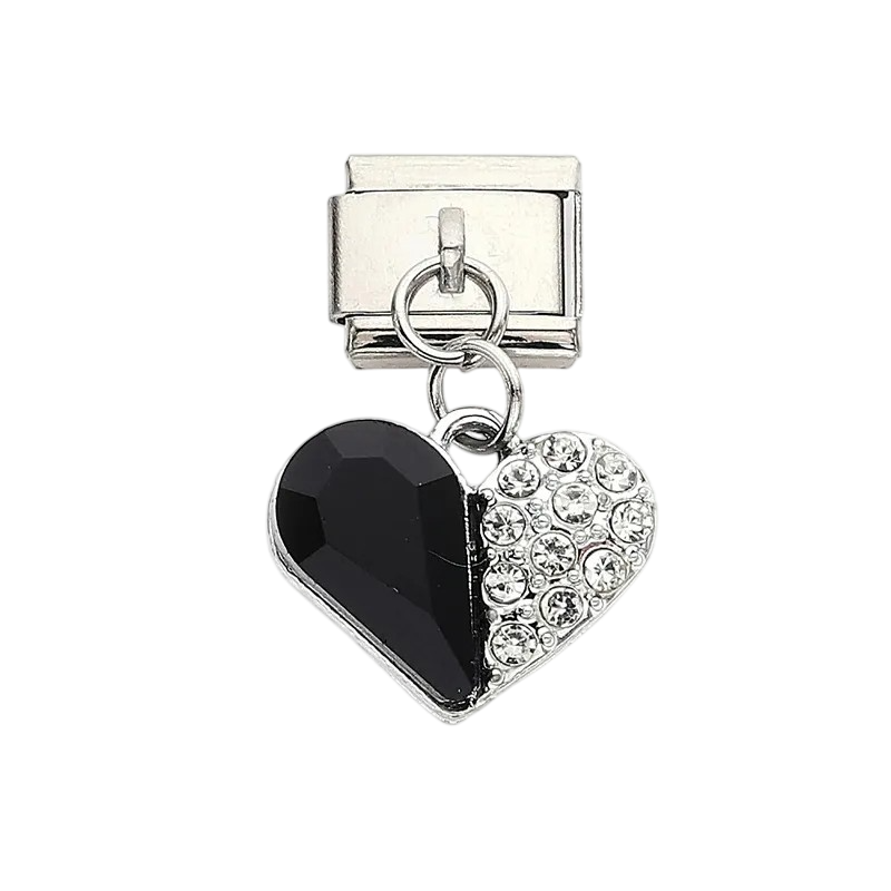 Black Crystal Half Heart Charm