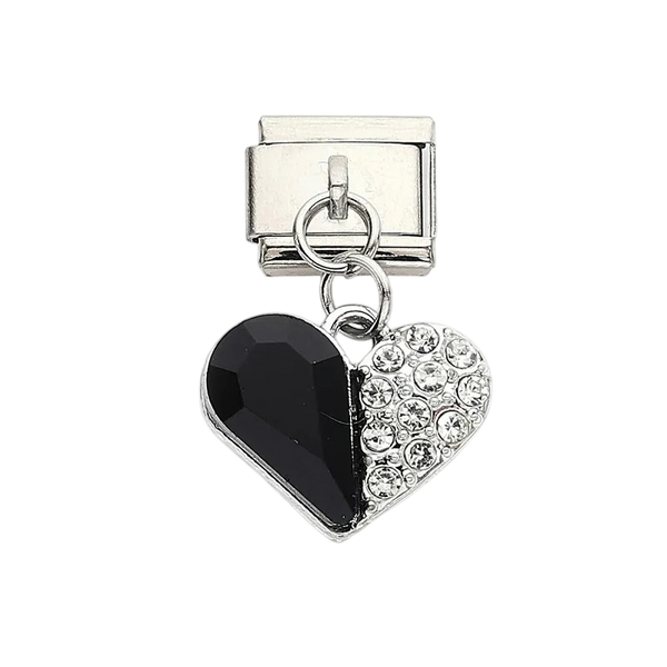 Black Crystal Half Heart Charm
