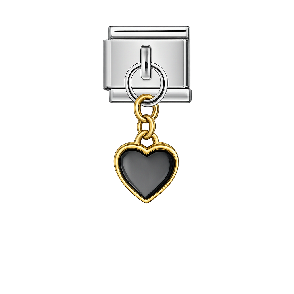 Black Heart Dangling Silver Charm