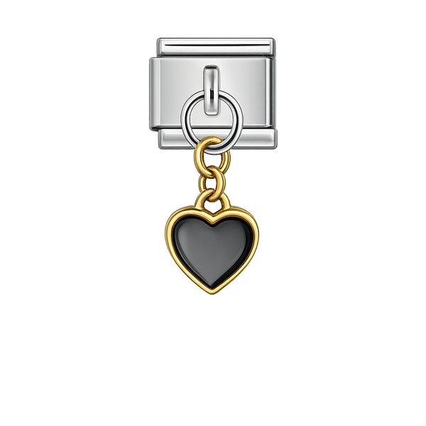 Black Heart Dangling Silver Charm