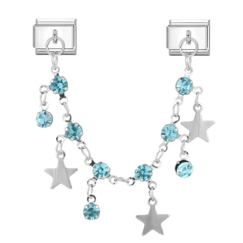 Blue Crystals and Stars Chain Silver Charm