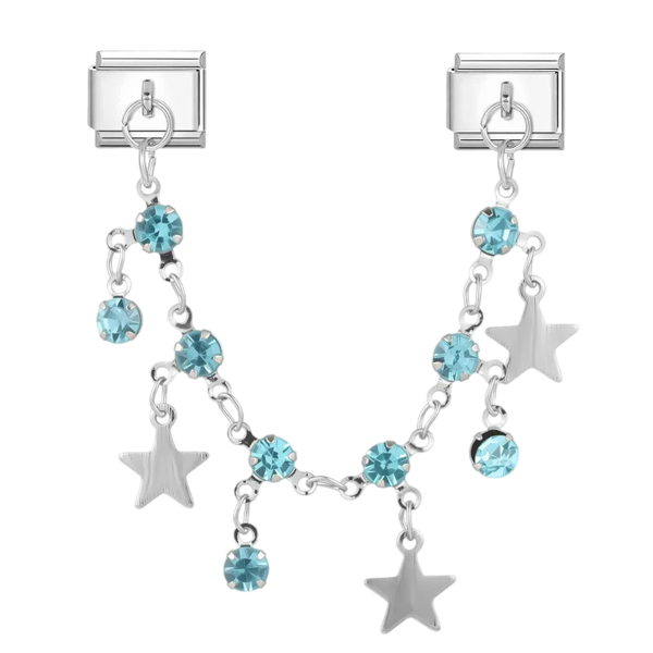 Blue Crystals and Stars Chain Silver Charm