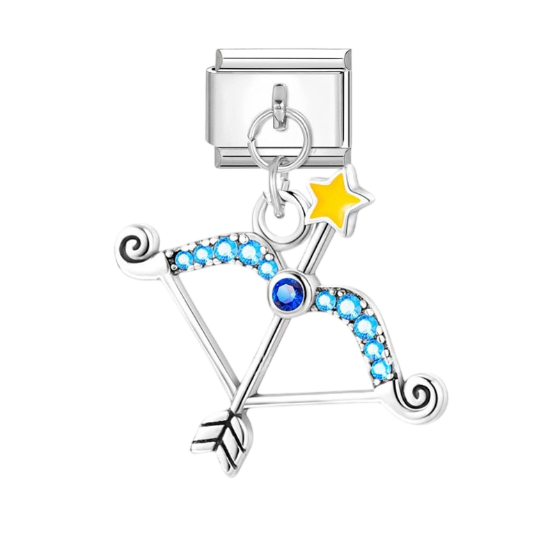 Blue Crystal Cupid Bow and Arrow Dangle Silver Charm
