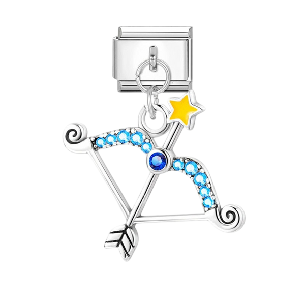 Blue Crystal Cupid Bow and Arrow Dangle Silver Charm