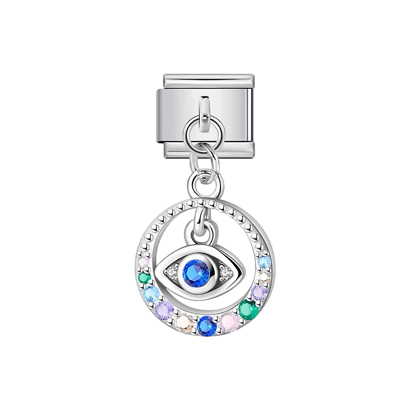 Blue Evil Eye Crystal Dangle Silver Charm