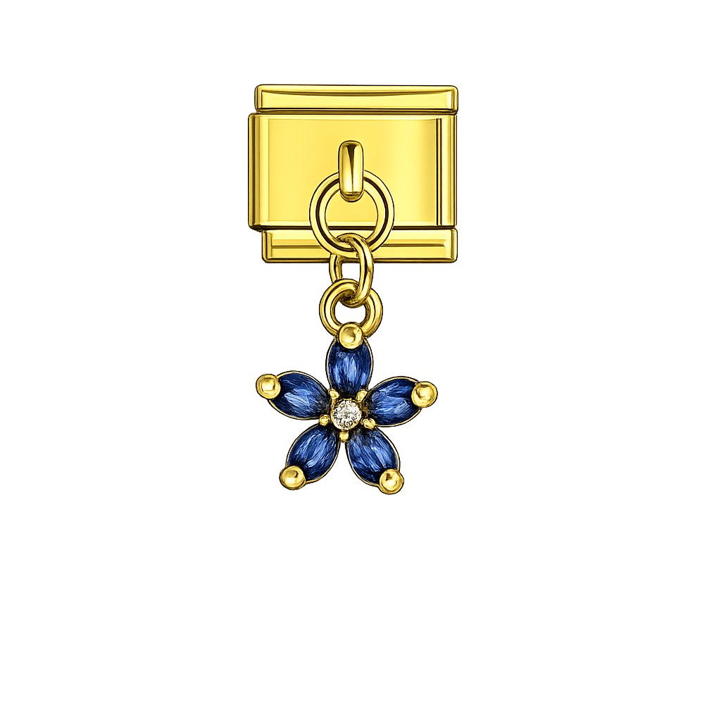 Blue Flower Dangling Gold Charm