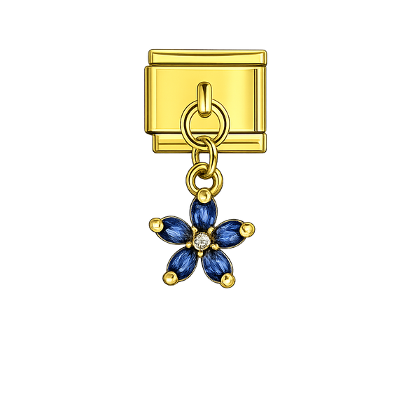 Blue Flower Dangling Gold Charm