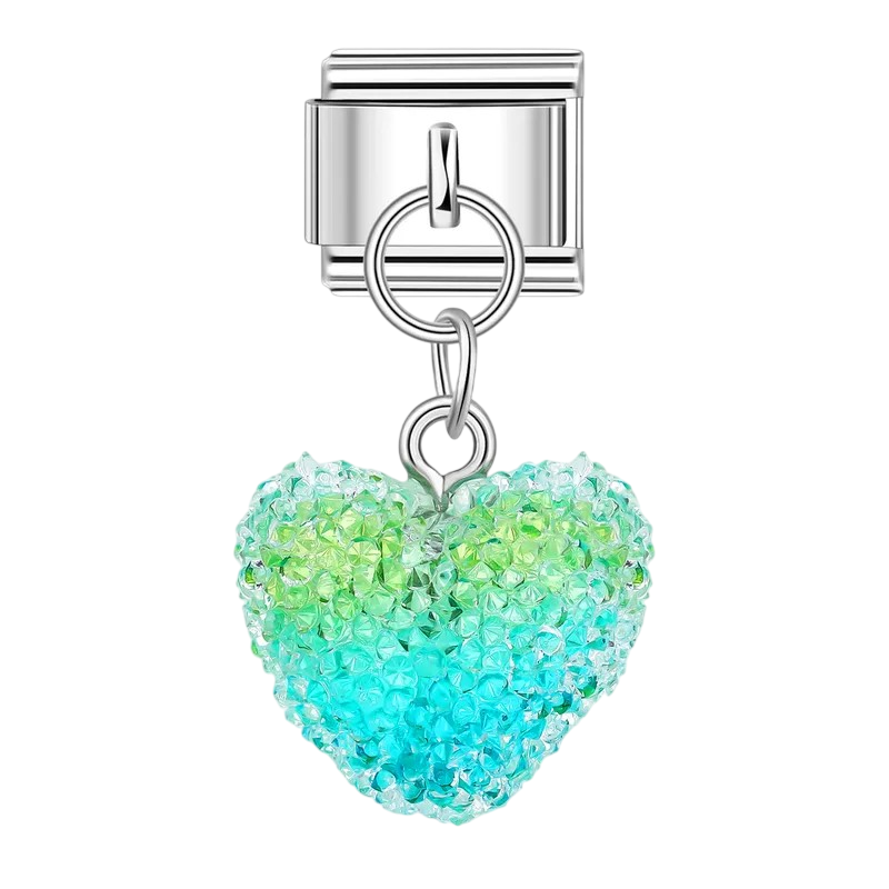 Blue Green Crystal Heart Charm