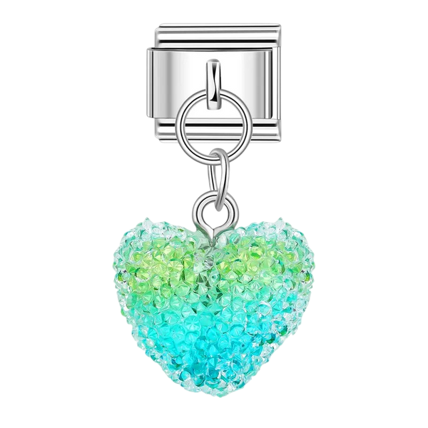 Blue Green Crystal Heart Charm