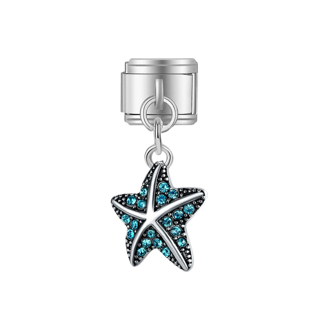 Blue Starfish Dangle silver charm
