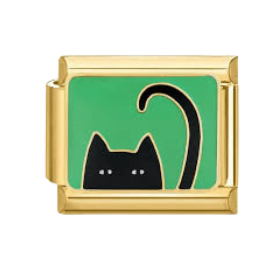 Cartoon Cat With Tail Gold Charm