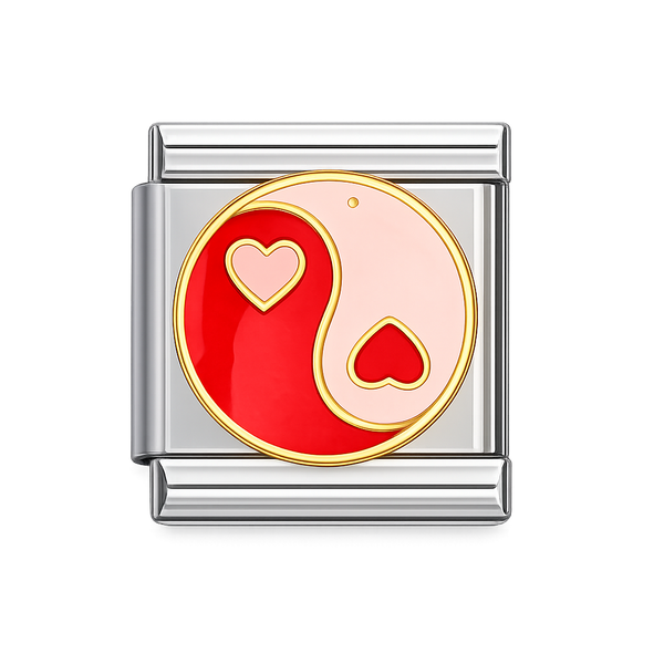 Yin Yang Pink Heart Silver Charm