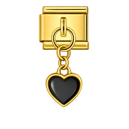 Black Heart Dangling Silver Charm