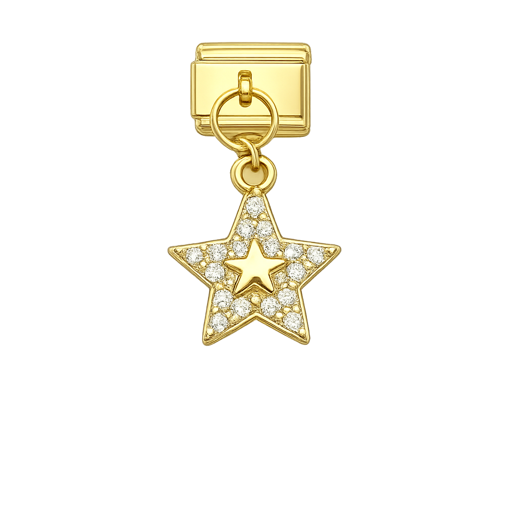 Dangle Star Model With Zirconia Stones Gold Charm