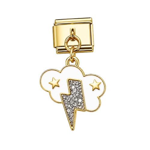 Pink Cloud Lightning Bolt Dangle Gold Charm