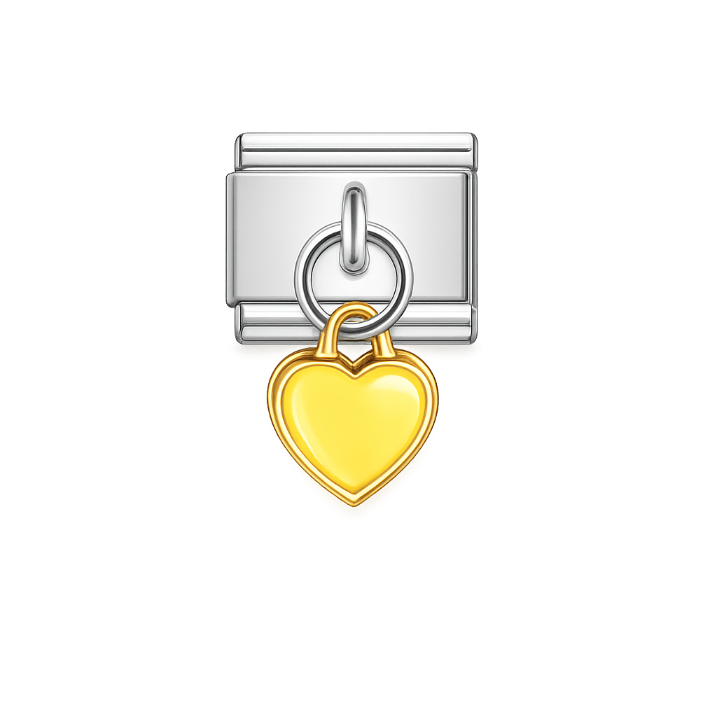 Yellow Heart Dangling Silver Charm
