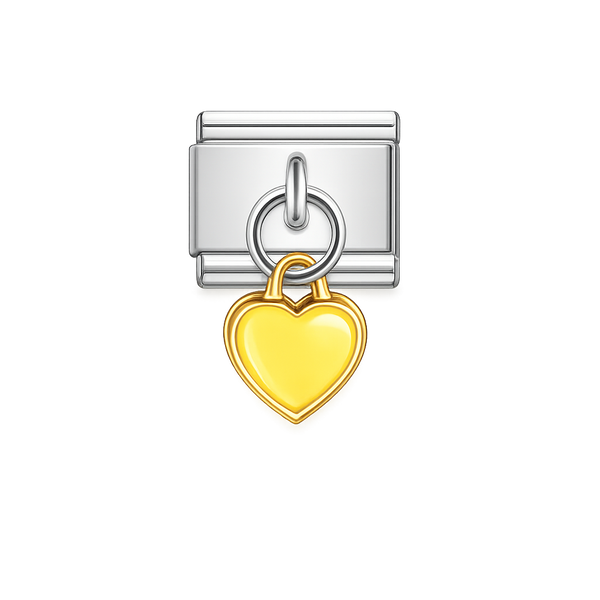 Yellow Heart Dangling Silver Charm