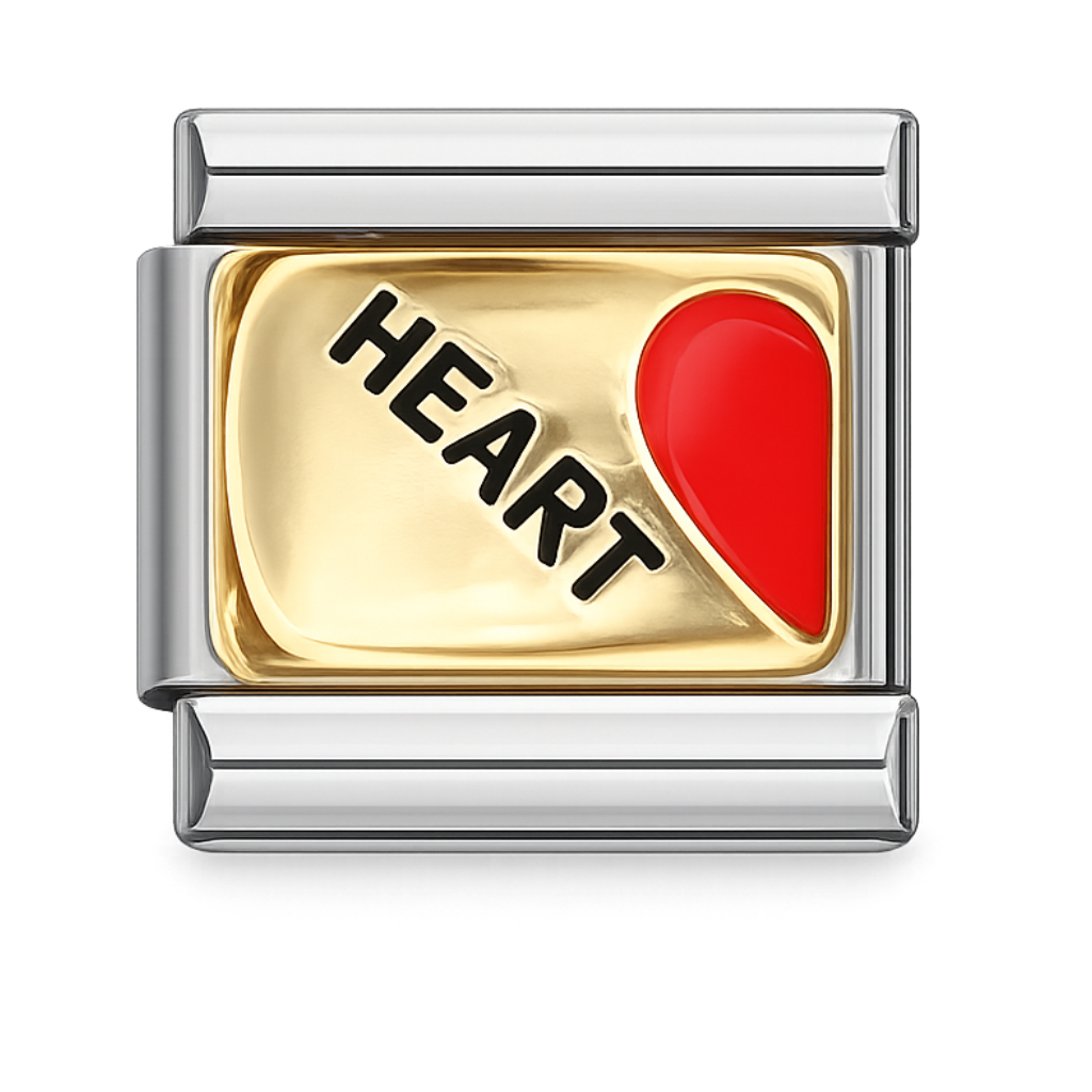 Gold Heart with Red Enamel Detail Silver Charms