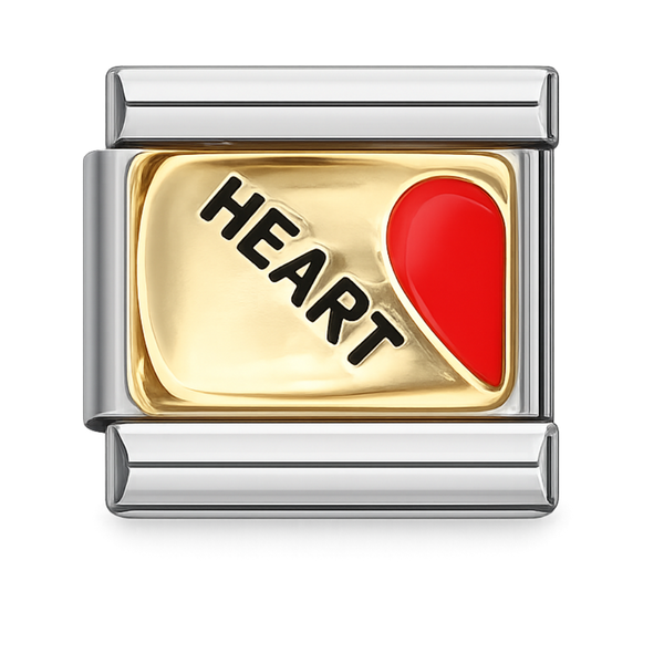 Gold Heart with Red Enamel Detail Silver Charms