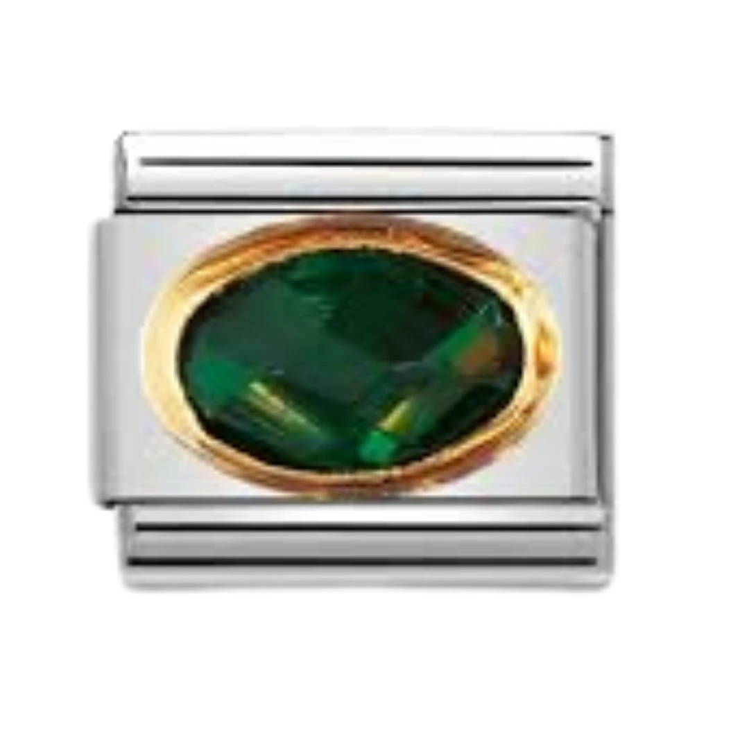 Classic Link Green Faceted Stone Silver Charm