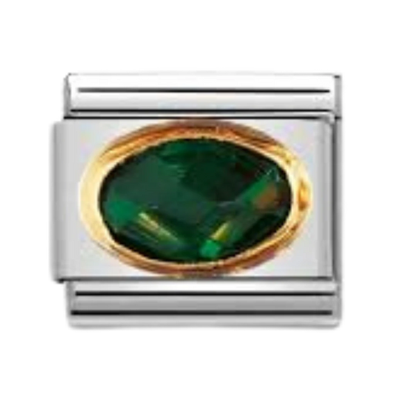 Classic Link Green Faceted Stone Silver Charm