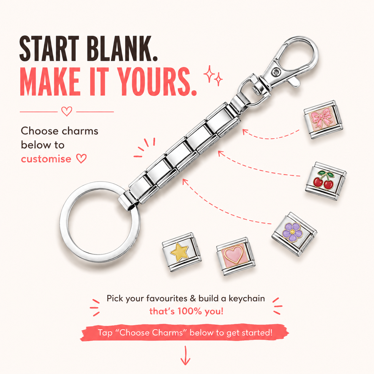 Come Again™ - customisable Italian charm Keychain ( charms not included in ₹299 )