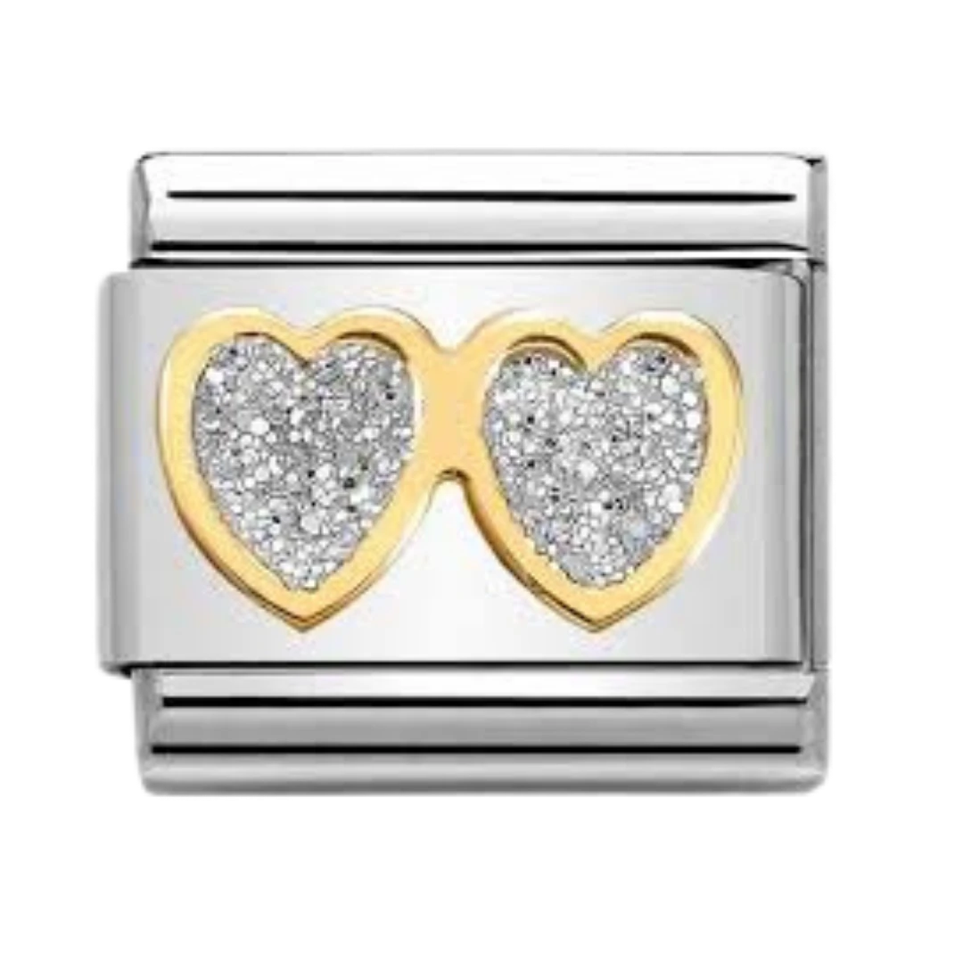 Composable Classic Link Double Heart with Glitter Silver Charm