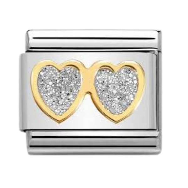 Composable Classic Link Double Heart with Glitter Silver Charm