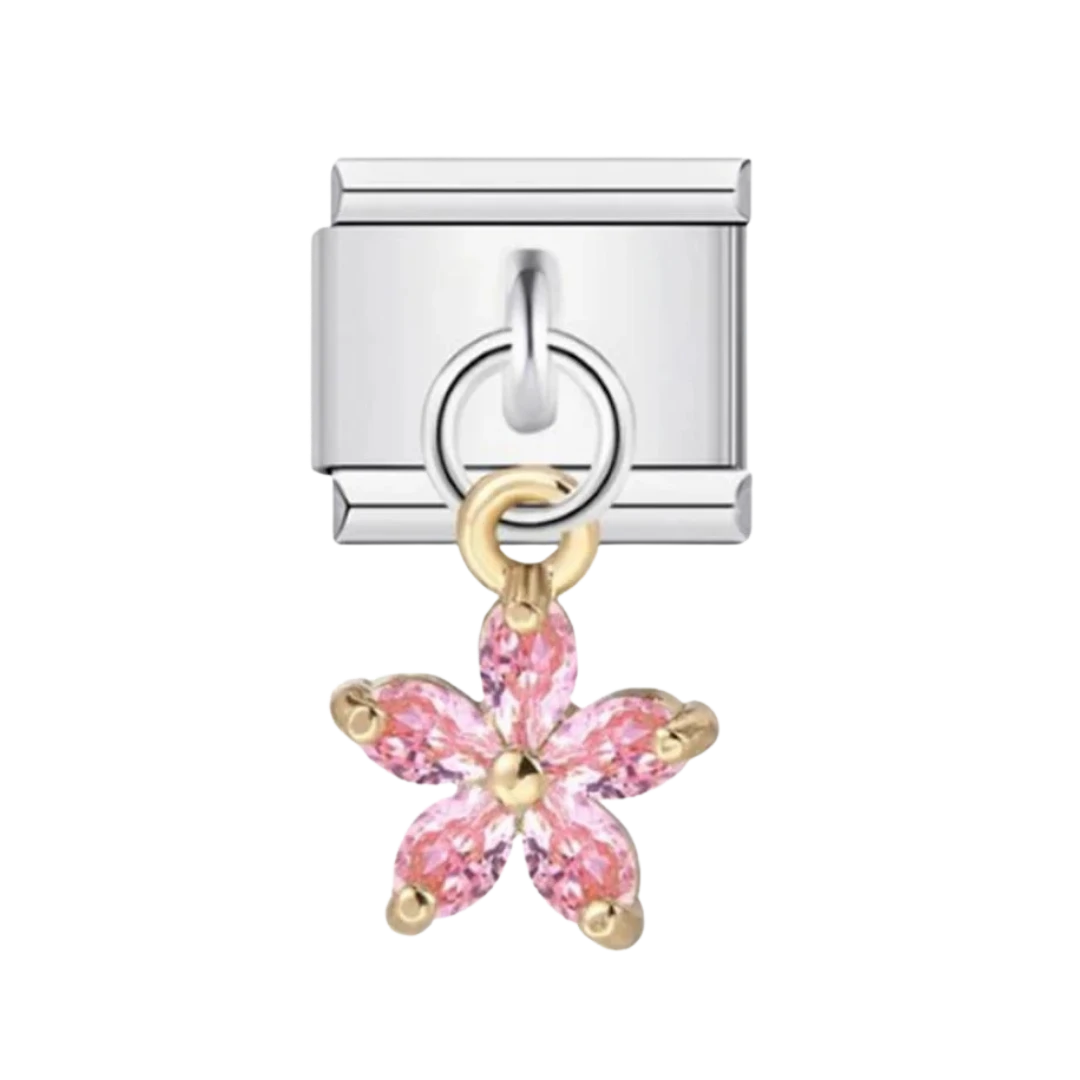 Crystal Flower Silver Charm