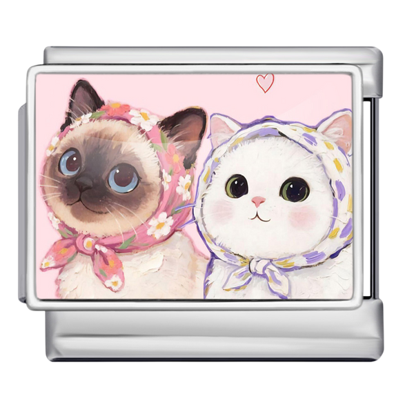 Cute Scarf Cats Silver Charm