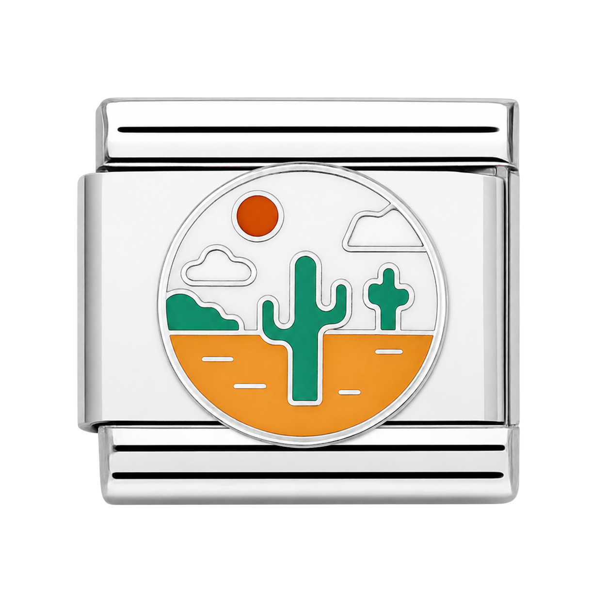 Desert Landscape with Cactus and Sun Silver Charm