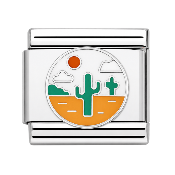 Desert Landscape with Cactus and Sun Silver Charm