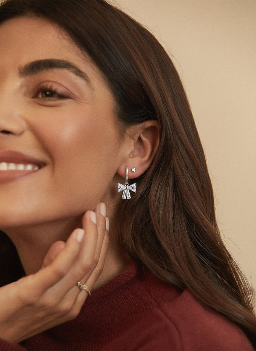 Crystal Bow Charm Earrings