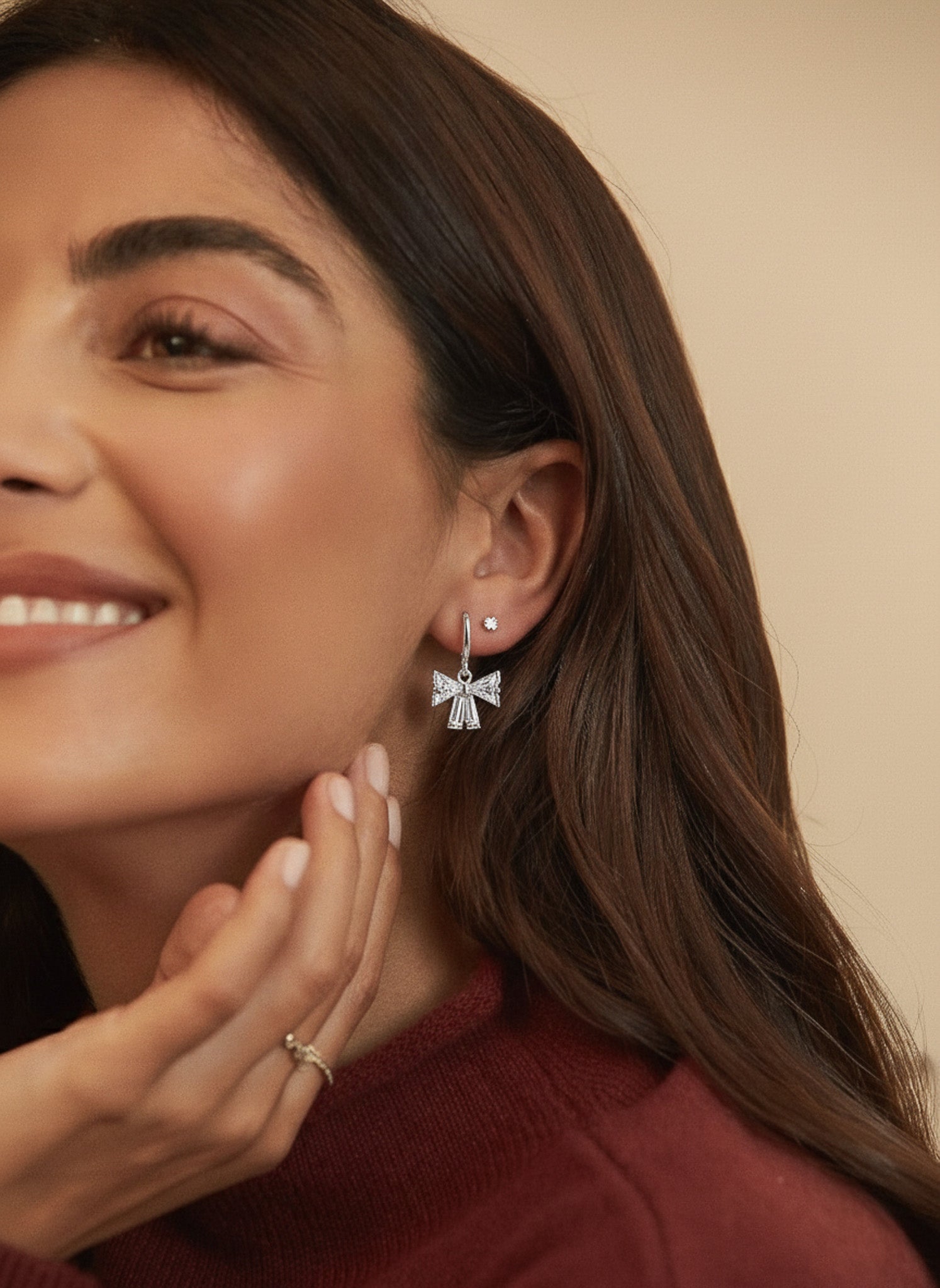 Crystal Bow Charm Earrings