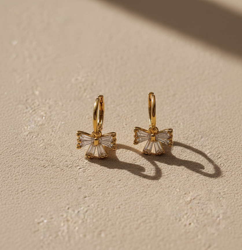 Crystal Bow Charm Earrings