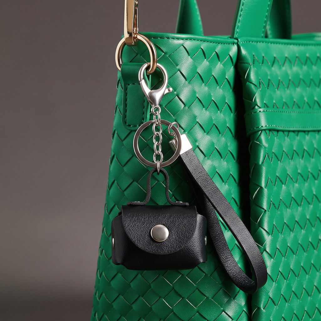 Minimalist Black Mini Coin Pouch Bag Charm with Wrist Strap