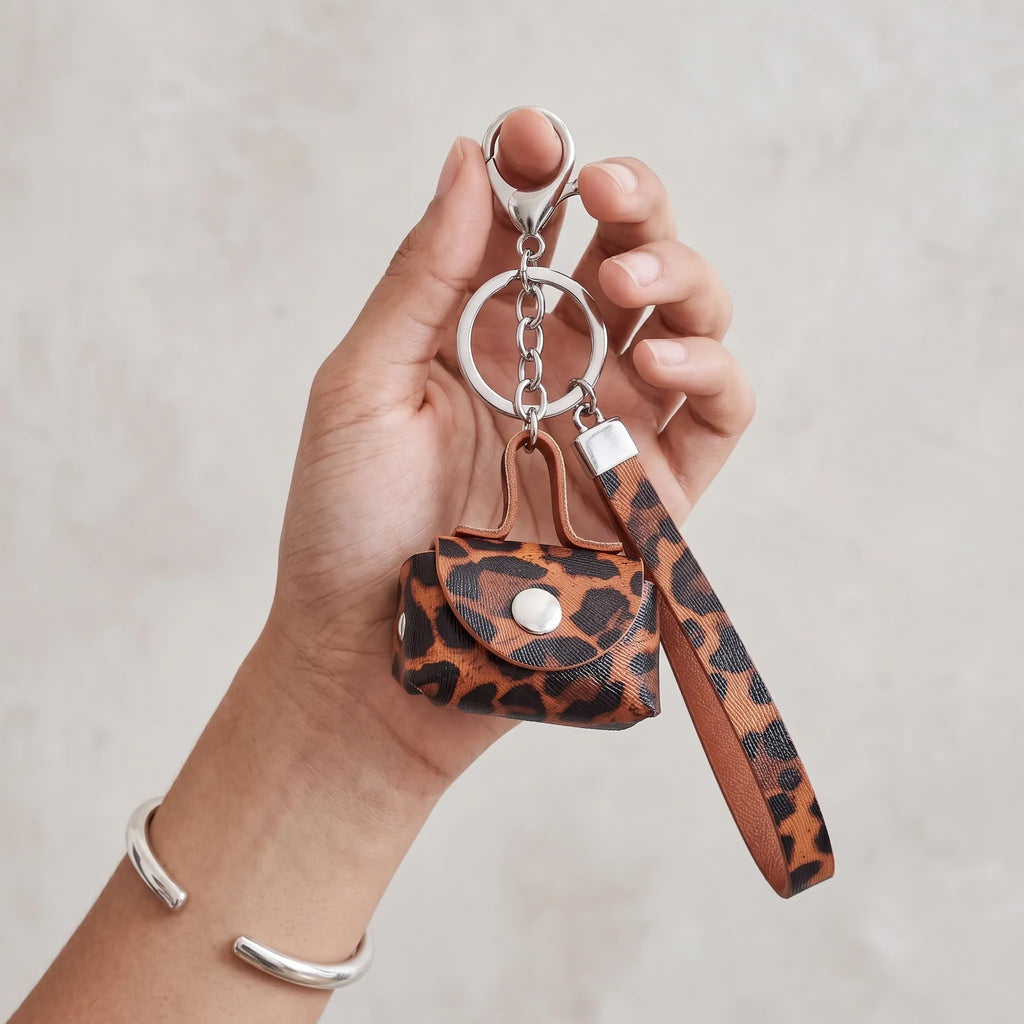 Leopard Print Mini Coin Pouch Bag Charm with Wrist Strap
