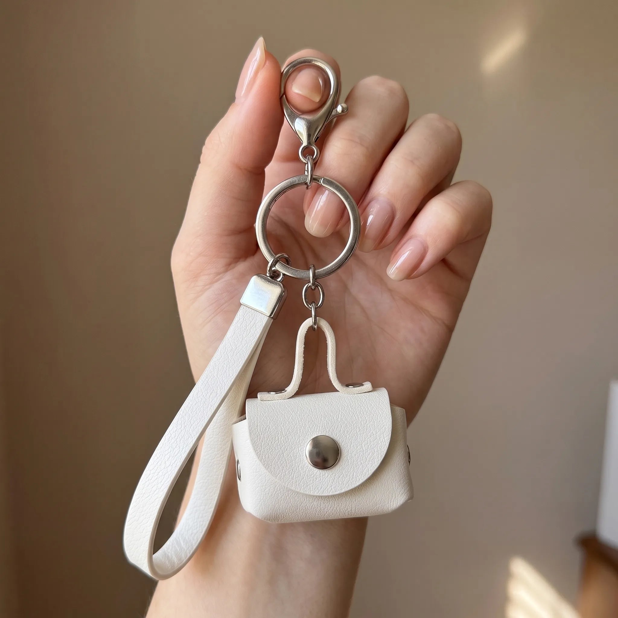 Minimalist White Mini Coin Pouch Bag Charm with Wrist Strap